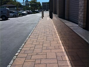techo bloc office building shopping center walkway blue blu 60 80 random pavers sidewalk jericho hicksville